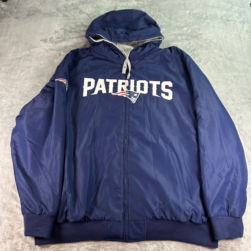 NFL New England Patriots Windbreaker Jacket Navy Blue Hooded Full Zip Mens XL